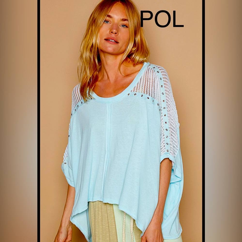 POL Light Blue and White Knit Top
